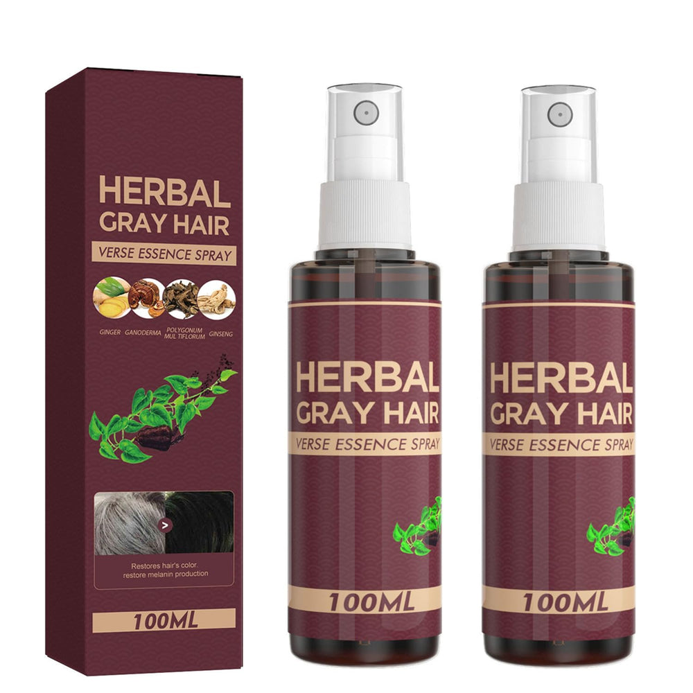 YG LianKai Gray Hair Verse Essence Spray bottle close-up showing gradual darkening.