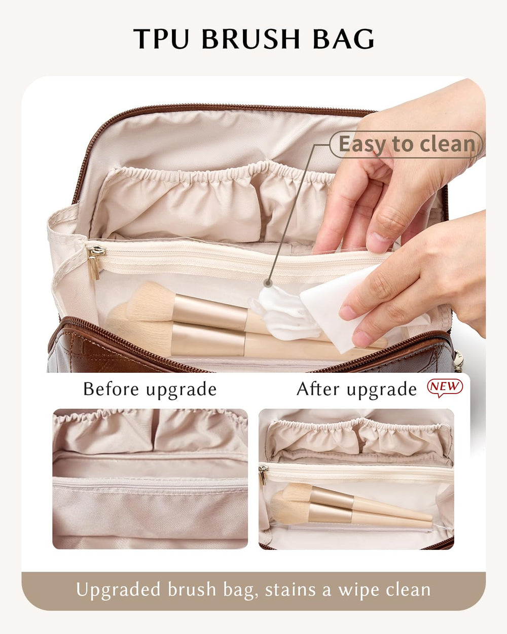 Yikisite makeup bag inner pocket helps organize brushes and colors