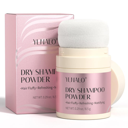 YLNALO dry shampoo powder packaging shows travel-friendly design for quick refresh