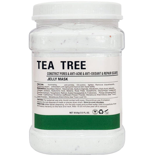 YMEYFAN Tea Tree Jelly Mask powder close-up showing hydrating, purifying facial care