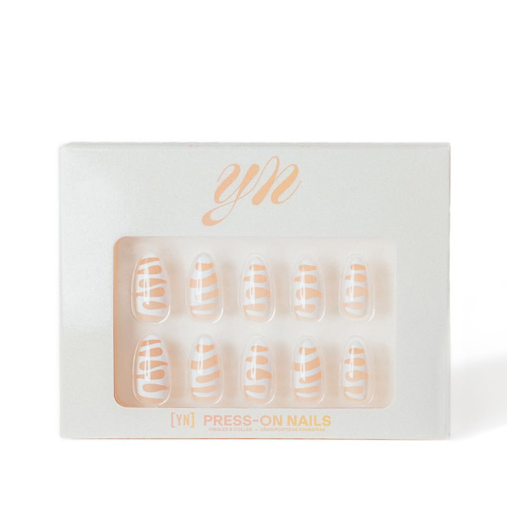 YN Young Nails press-on nails in oval shape on hand for a quick, stylish upgrade
