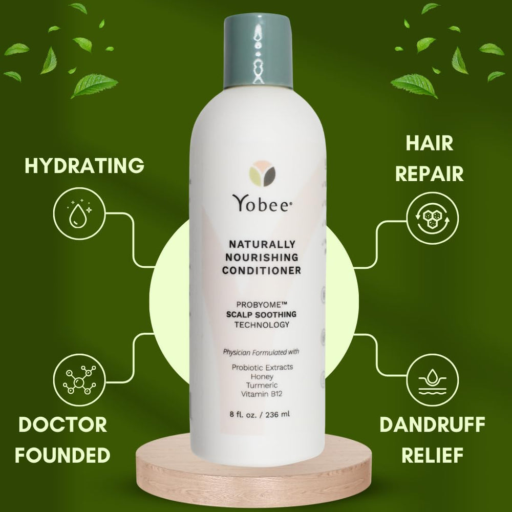 Yobee conditioner applied to hair demonstrating frizz control and shine