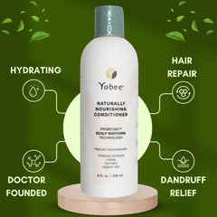 Yobee conditioner applied to hair demonstrating frizz control and shine