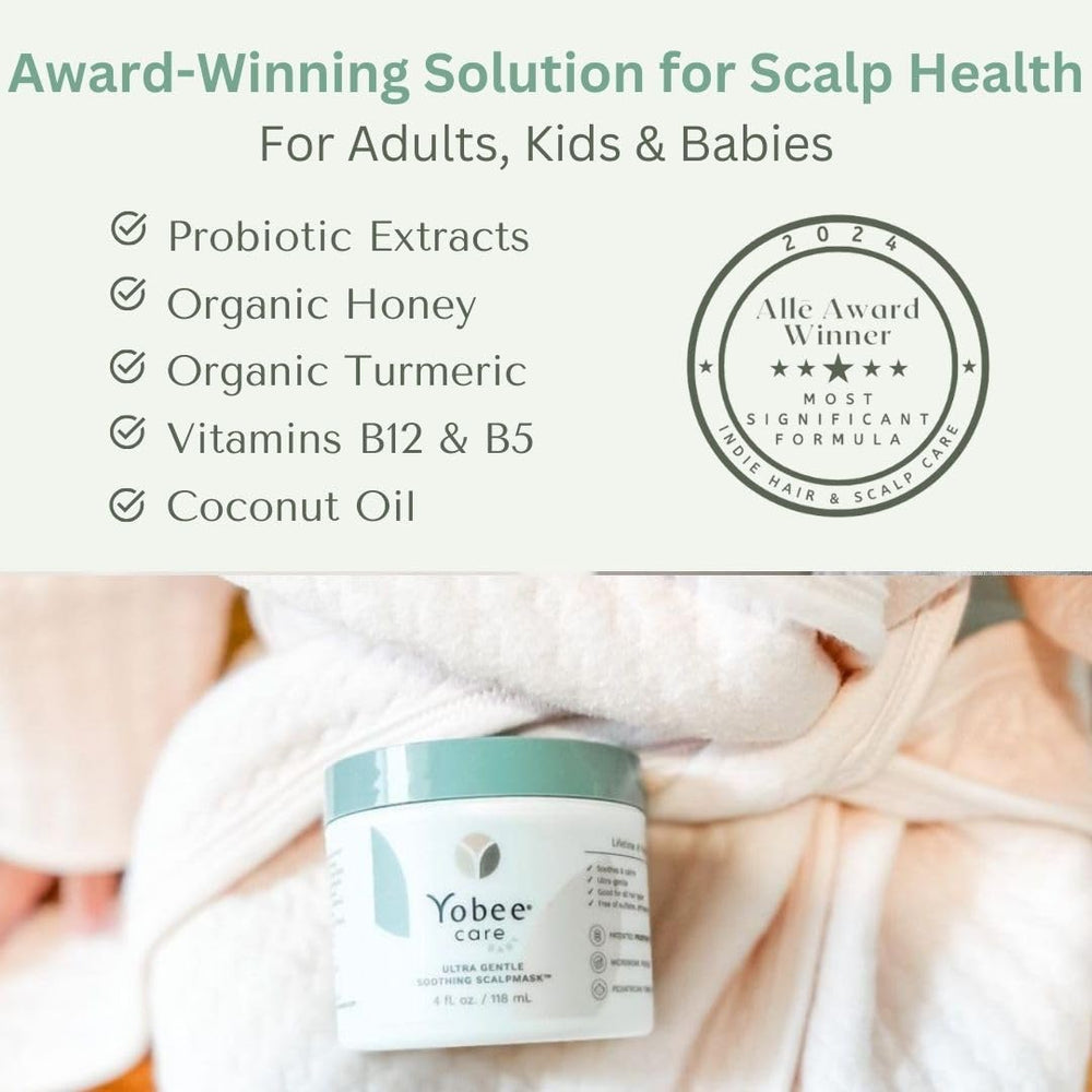 Yobee Ultra Gentle Scalp Mask infant care setup highlights gentle routines