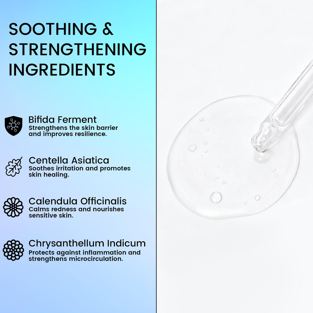 YOEYOU activating serum ingredients closeup highlights natural botanicals supporting calm skin during sessions.
