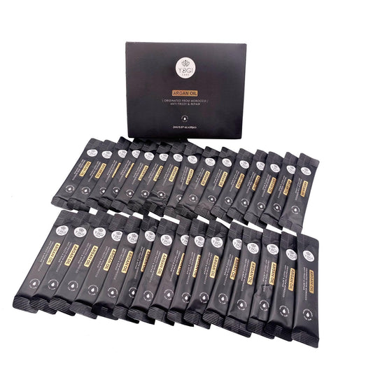 YOGI CARE travel-size argan oil hair serum box for trips