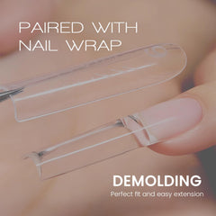 YOKE FELLOW crystal-clear finish supports natural-looking builder gel extensions.