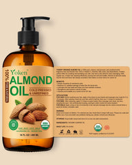 Yoken almond oil in recyclable amber glass packaging