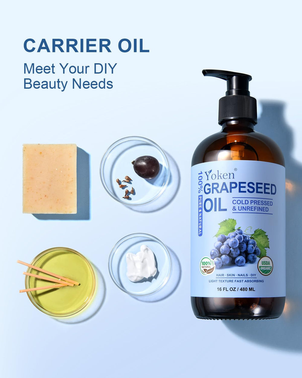 Yoken Grapeseed Oil serum blend for DIY skincare routines.