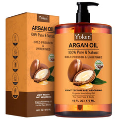 Yoken Pure Argan Oil bottle on a bathroom shelf for versatile hair and skin nourishment