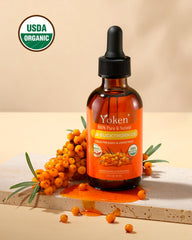 Close-up of Yoken Sea Buckthorn Oil dropper for precise application hydration