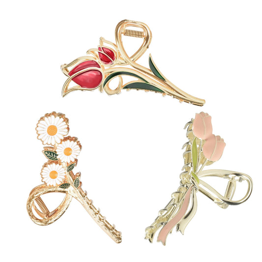 Yonchic 3-piece flower metal hair clip daisy closeup for secure, elegant styling