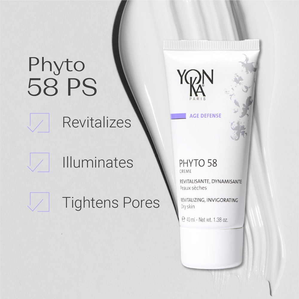 Close-up of Yonka Phyto 58 PS Night Cream jar displaying rich texture for dry skin