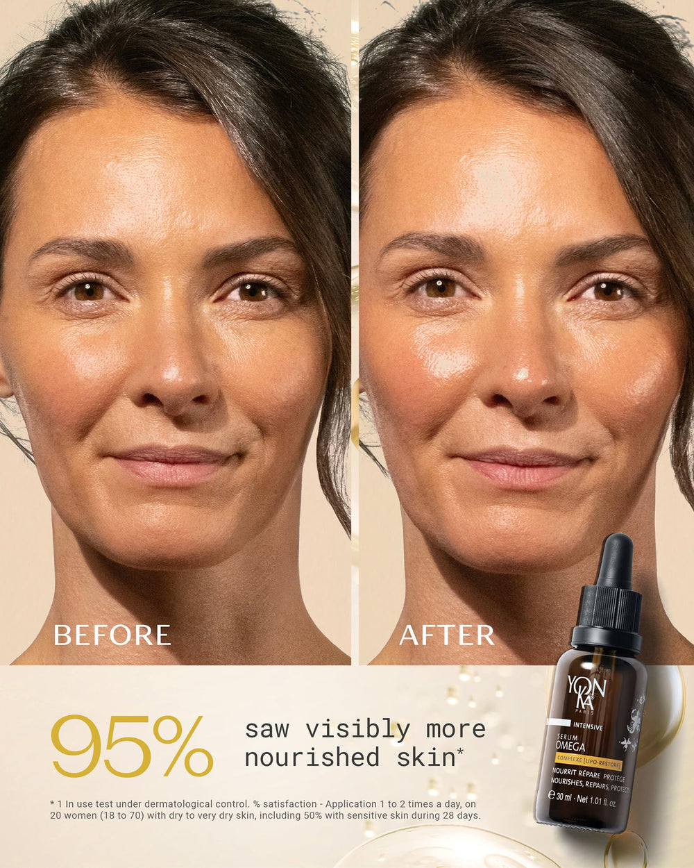 Silk-textured serum being absorbed for a smooth, comfortable finish.