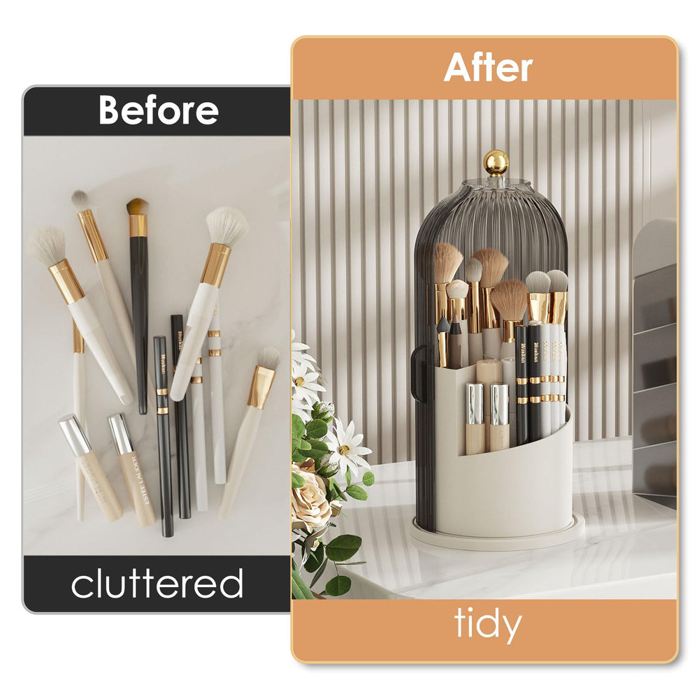 YOOLENS makeup brush organizer side view highlighting depth slots.