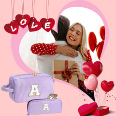 YOOLIFE monogram purple travel makeup bag side view shows compact travel-friendly design.