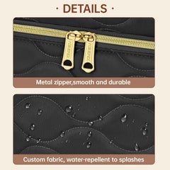 YOREPEK travel makeup organizer bag inner mesh pockets organize brushes and wipes.