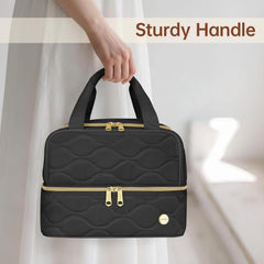 YOREPEK travel makeup organizer bag water-resistant fabric protects contents on trips.