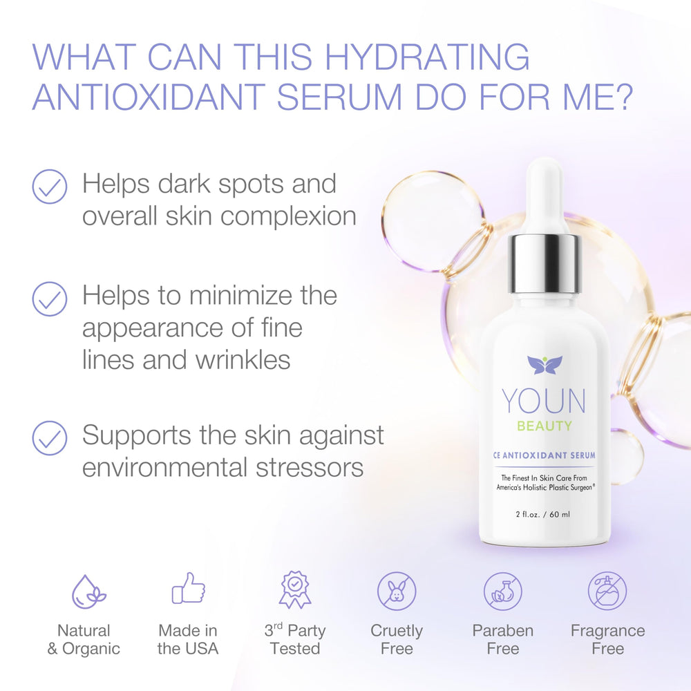 YOUN Beauty hyaluronic acid hydration image emphasizes moisturized, plump skin appearance