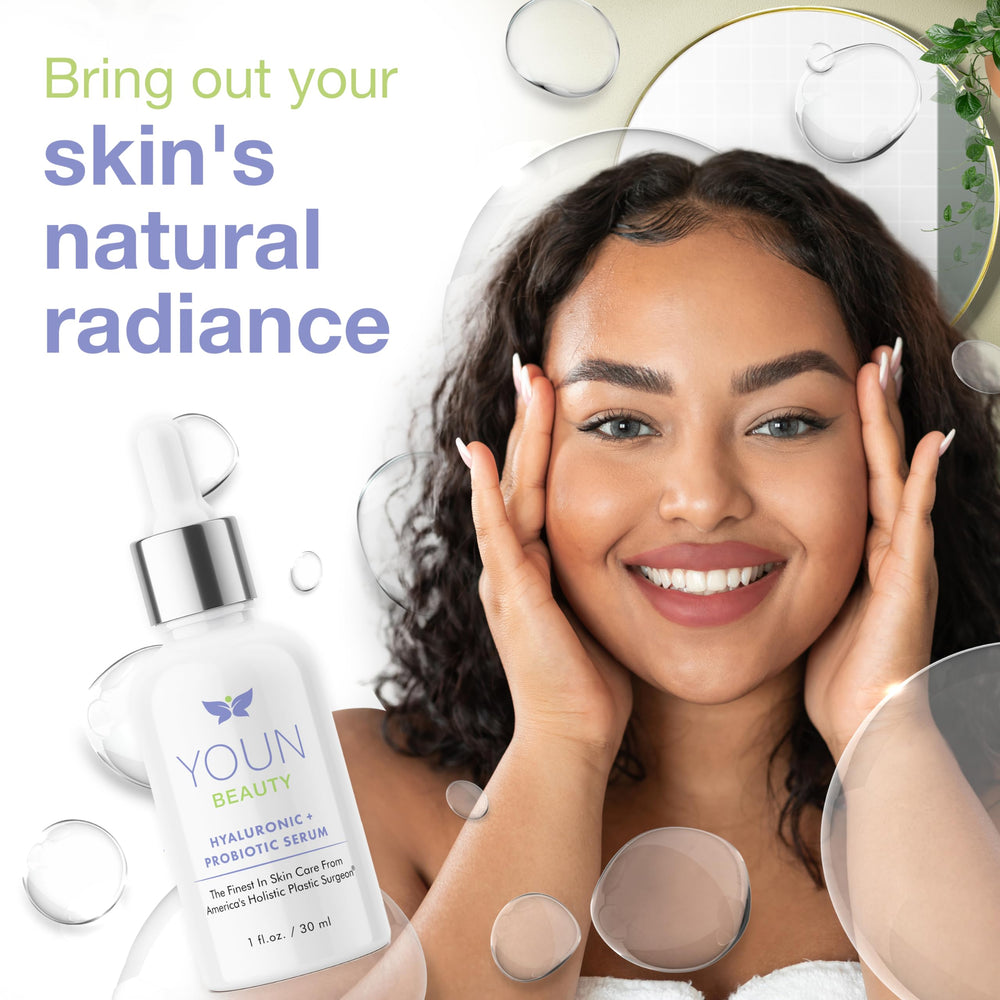 YOUN Beauty packaging and logo, premium skincare presentation.