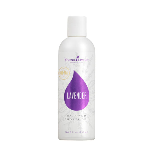 Young Living Lavender Bath & Shower Gel 8oz bottle—calming aroma for cleansing.