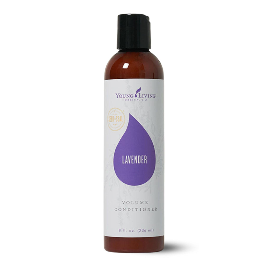 Young Living Lavender Volume Conditioner bottle with lavender scent, adds light shine and daily hydration.