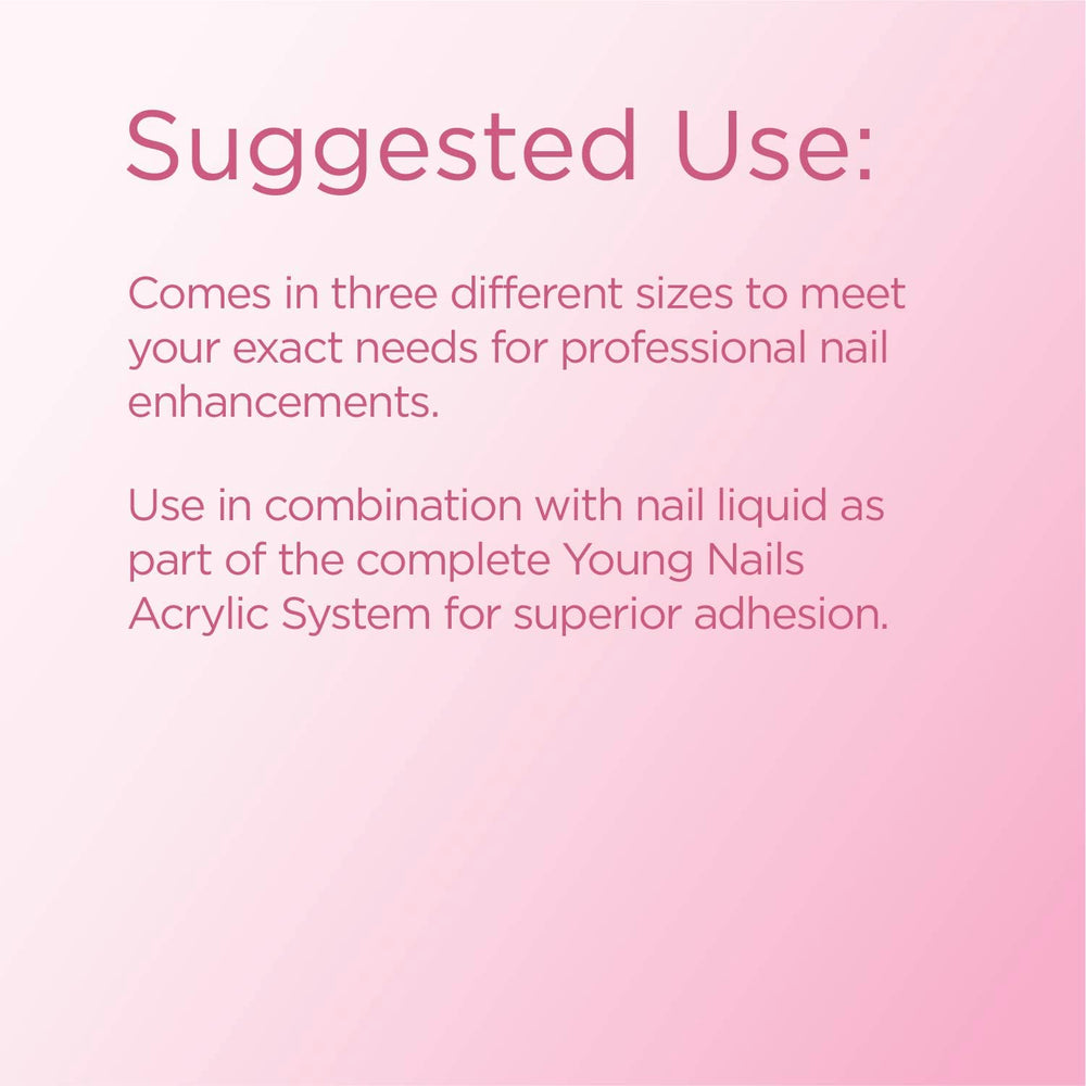 Young Nails clear powder for transparent overlays and strong adhesion.