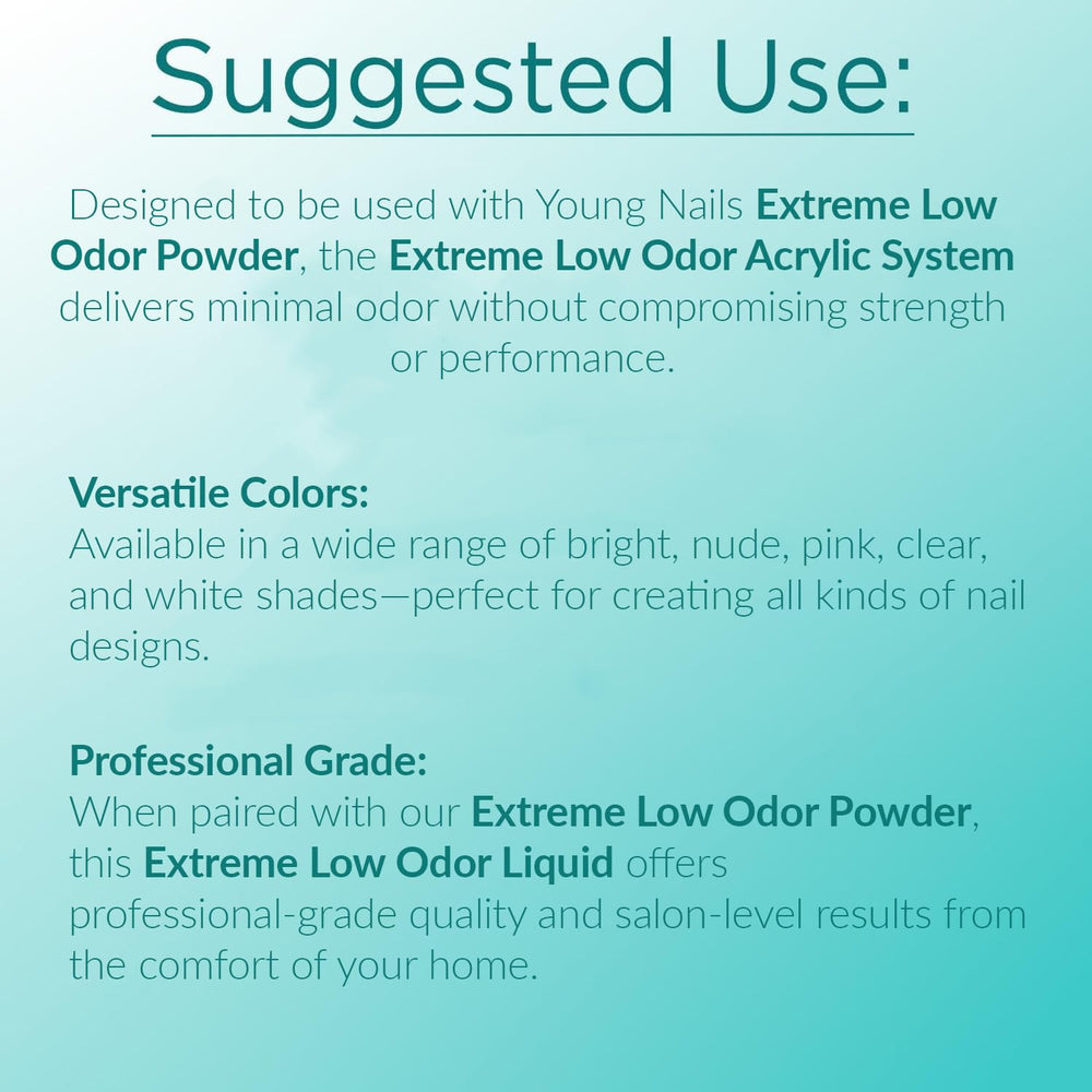 Young Nails Extreme Low Odor Monomer demonstrates salon-grade, long-lasting acrylic results