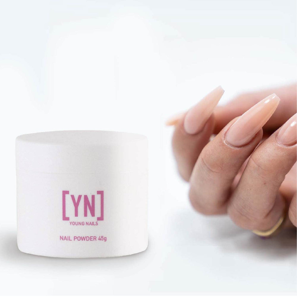 Close-up highlighting 75-second quick setting of Young Nails powder