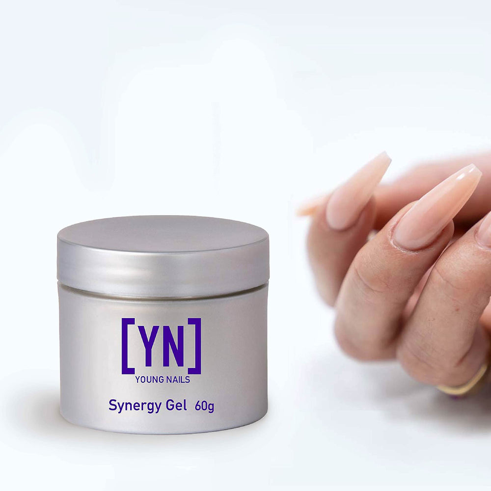 Young Nails Synergy Concealer Gel top coat gloss delivering high shine finish.