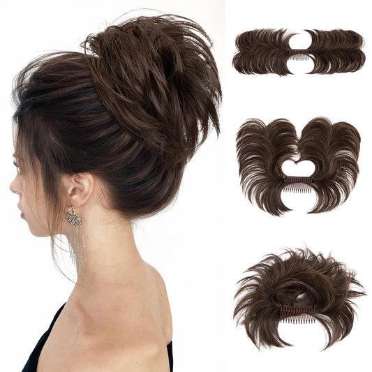 Youngways messy bun hair piece with side comb secures a quick, natural-looking bun.