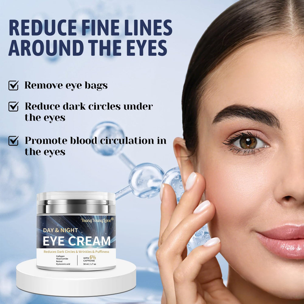 YOUNGYOUNGLOVE eye cream application motion illustrating gentle eye area massage.