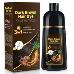 YOURTONE dark brown hair dye shampoo bottle showing herbal formula and packaging benefits