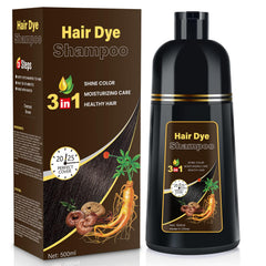 Yourtone Chestnut Brown dye shampoo bottle shows 3-in-1 color and scalp care.