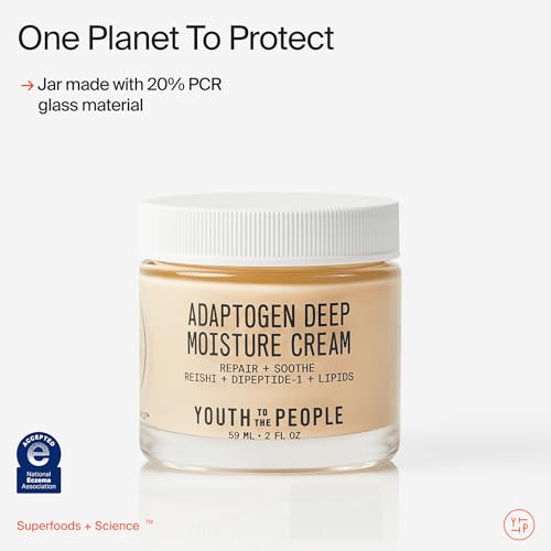 Youth To The People Adaptogen Cream during application suggests calming, 24-hour hydration.