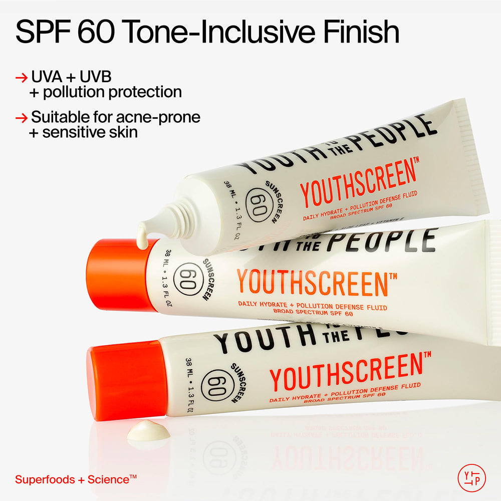 Youth To The People Youthscreen Sunscreen no white cast on skin for seamless makeup.