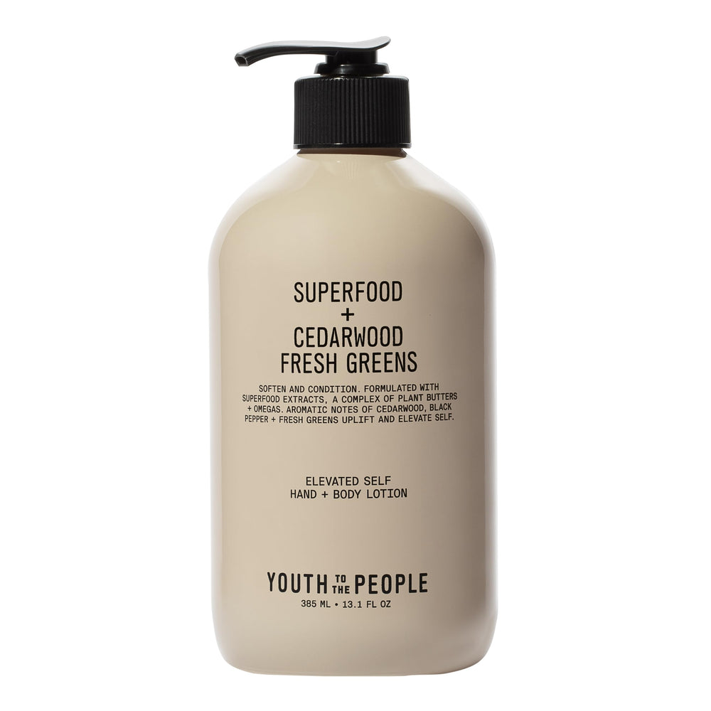 Youth To The People hand and body lotion bottle front, delivers all-day hydration.