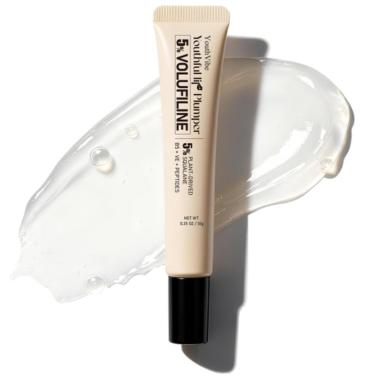YouthVibe 5% Volufiline bottle closeup showing gentle daily plumping potential.