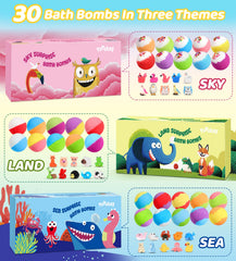 YoYokay land bath bomb reveals animal toy during a playful bath and discovery.