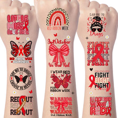 Yoyuspy red ribbon week tattoos on eight sheets for vibrant event decorations.
