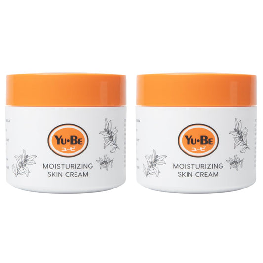 Yu-Be Moisturizing Skin Cream jar showing deep hydration with a non-greasy finish.