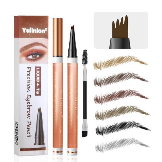 Yulinlon 4-tip eyebrow pen with rose-gold packaging for natural strokes