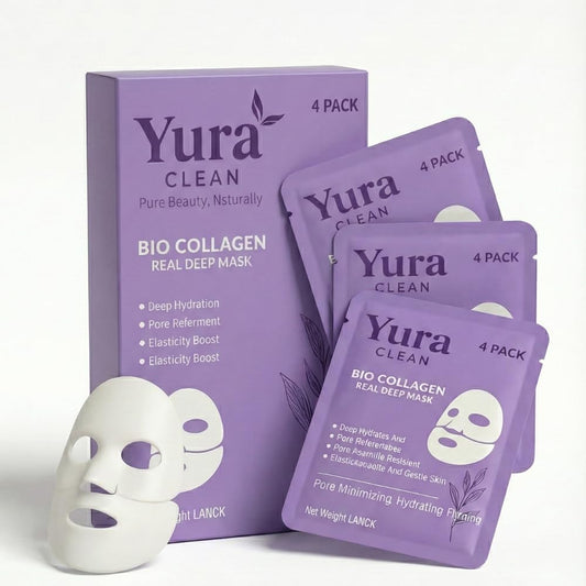 Yura Clean Collagen Face Mask pack with four sheets for overnight hydration.