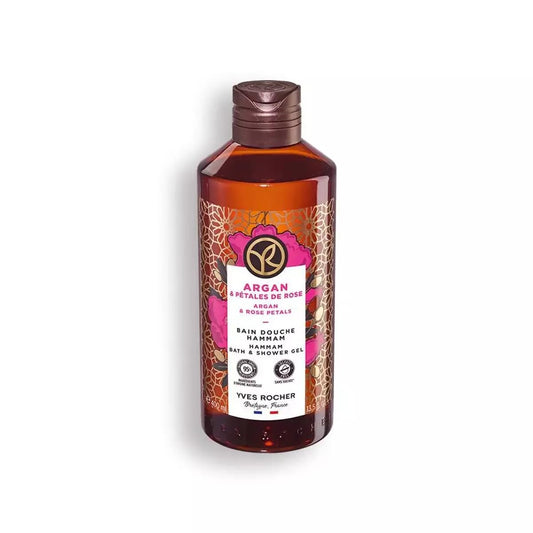 Yves Rocher Argan and Rose Petals shower gel bottle for everyday cleansing