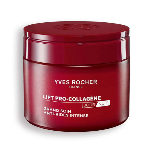 Yves Rocher Lift Pro-Collagene night cream bottle, rich anti-wrinkle care for neck and décolleté.