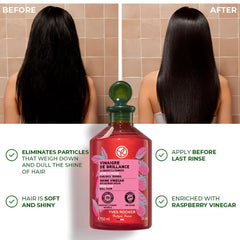 Hair close-up showing shine after Yves Rocher Raspberry Vinegar Rinse.