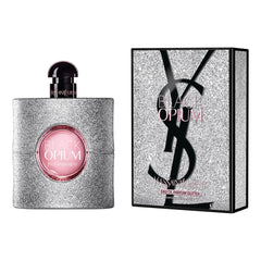 Close-up of YSL Black Opium Glitter cap suggesting couture sophistication.