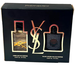 YSL Black Opium and Libre mini travel set box, ideal for gifting and on-the-go scent.