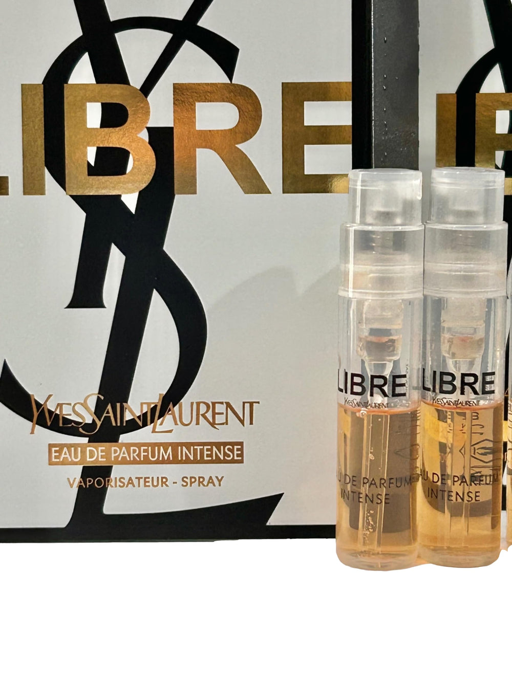 Libre EDP Intense sample pack with three vials for easy scent testing.