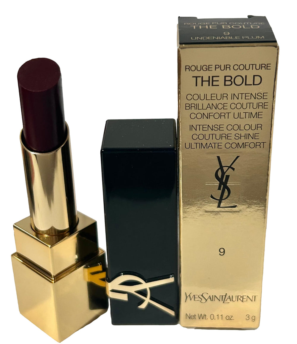 Premium YSL lipstick packaging featuring Undeniable Plum shade